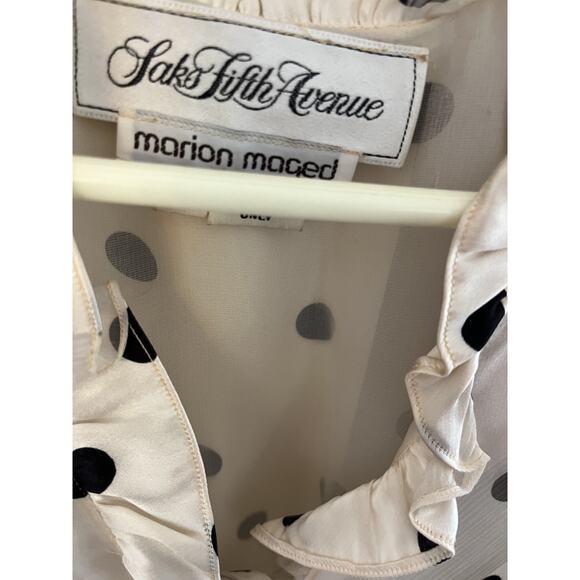 Saks Fifth Ave Vtg 70s Marion Meged 8 Long Dress Satiny B/W Polka Dot Old Money - Picture 2 of 11